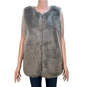Max Studio Womens Faux Fur Topper Vest Small Gray Casual Winter Boho Classic